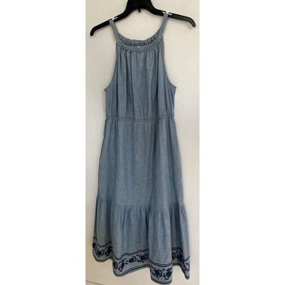 St Jonh’s Bay Dresses & Skirts - St John’s Bay 100% Cotton Embroidered Maxi  Dress Large Blue Halter-Fringe Boho